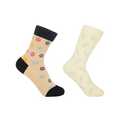 Peper Harow - Made In England Neutrals Peace Beige & Leaf Cream Women's Socks Bundle In White