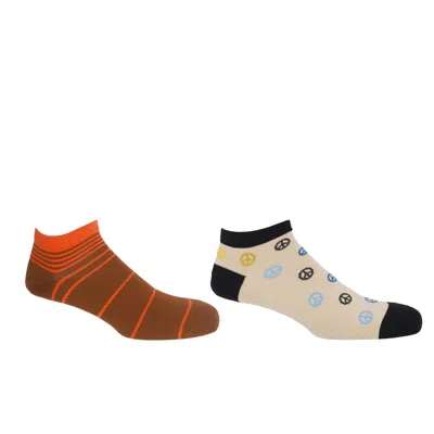 Peper Harow - Made In England Neutrals Peace Beige & Retro Brown Men's Trainer Socks Bundle In Multi