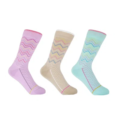 Peper Harow - Made In England Oblique Women's Socks Bundle - Lilac, Beige & Mint In Beige/green/purple
