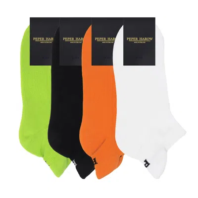 Peper Harow - Made In England Organic Trainer Mens Sport Socks Four Pack In Black/orange/white