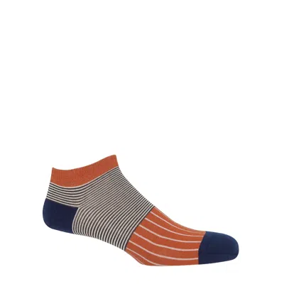 Peper Harow - Made In England Oxford Stripe Men's Trainer Socks – Orange