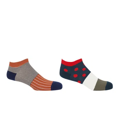 Peper Harow - Made In England Oxford Stripe Orange & Mayfair Scarlet Men's Trainer Socks Bundle In Multi