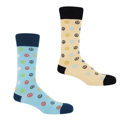 Peper Harow - Made In England Peace Beige & Peace Light Blue Men's Socks Bundle In Multi