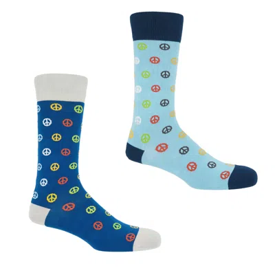Peper Harow - Made In England Peace Light Blue & Peace Blue Men's Socks Bundle
