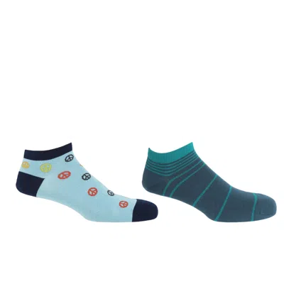 Peper Harow - Made In England Peace Light Blue & Retro Teal Men's Trainer Socks Bundle