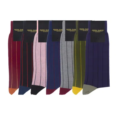 Peper Harow - Made In England Pin Stripe Mens Socks Seven Pack In Black/blue/green/pink/purple/red