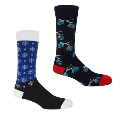 Peper Harow - Made In England Pine Black & Snowflake Blue Men's Socks Bundle