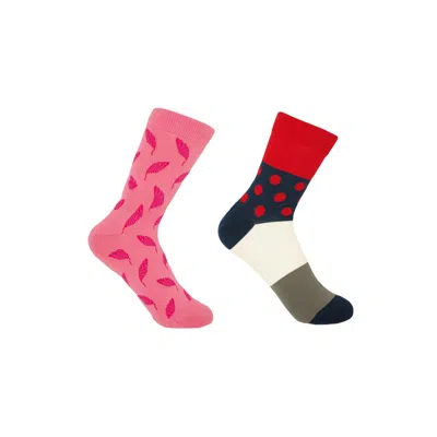 Peper Harow - Made In England Pink Leaf & Scarlet Mayfair Women's Socks Two Pack In Pink/red