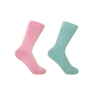Peper Harow - Made In England Pink Plain & Blue Ribbed Women's Bed Socks Two Pack In Multi