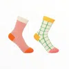 Peper Harow - Made In England Pink Zigzag & Cream Grid Women's Socks Two Pack In Pink/white