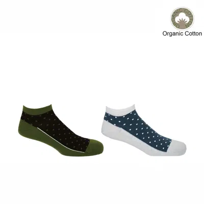 Peper Harow - Made In England Polka Men's Organic Trainer Socks Bundle - White & Khaki In Multi