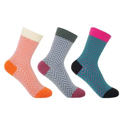Peper Harow - Made In England Radiant Zigzag Women's Socks Three Pack In Blue/pink/purple