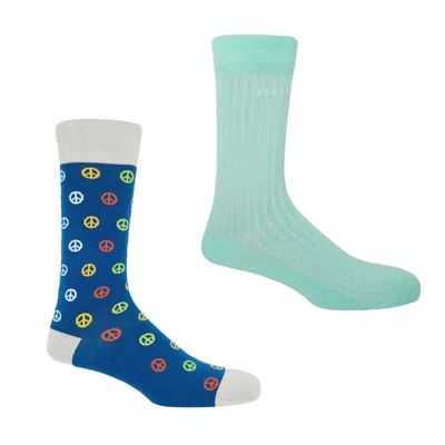 Peper Harow - Made In England Recycled Ribbed Light Blue & Peace Blue Men's Socks Bundle