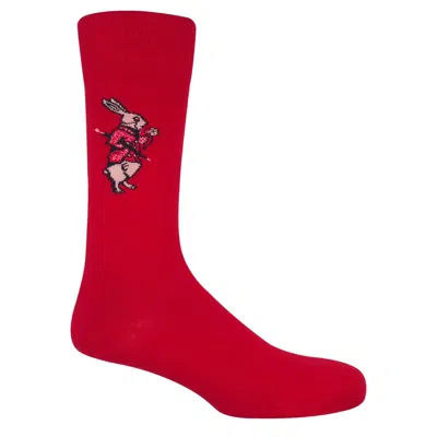 Peper Harow - Made In England Red Alice's Adventures In Wonderland Men's Socks - White Rabbit