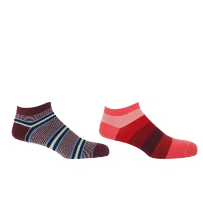 Peper Harow - Made In England Red Block Stripe Fire & Multistripe Burgundy Men's Trainer Socks Bundle
