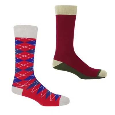 Peper Harow - Made In England Red Burgess Burgundy & Argyle Crimson Men's Socks Bundle