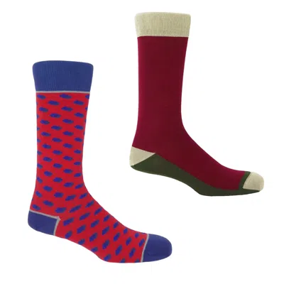 Peper Harow - Made In England Red Burgess Burgundy & Disruption Scarlet Men's Socks Bundle