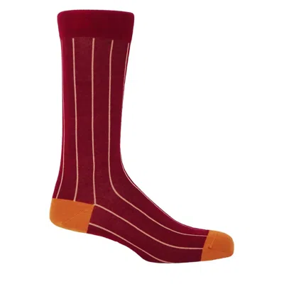 Peper Harow - Made In England Red Crimson Pin Stripe Men's Socks