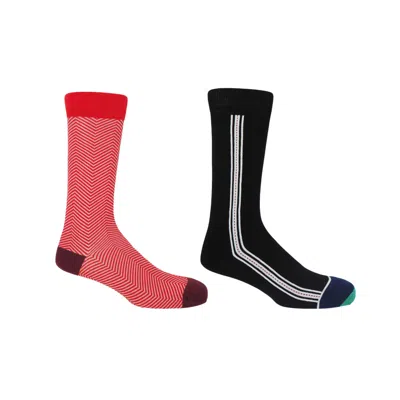 Peper Harow - Made In England Red Lux Taylor & Black Andover Men's Socks Two Pack In Black/red
