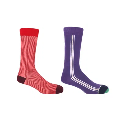 Peper Harow - Made In England Red Lux Taylor & Purple Andover Men's Socks Two Pack In Purple/red