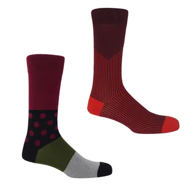 Peper Harow - Made In England Red Mayfair & Hilltop Burgundy Men's Socks 2 Pack