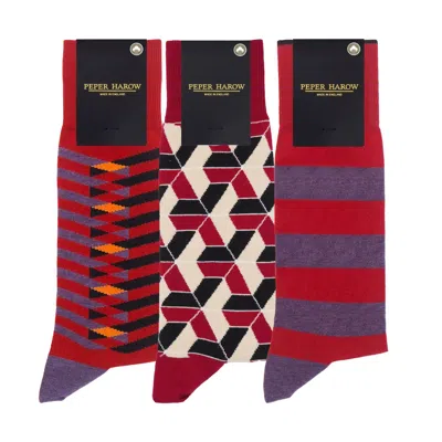 Peper Harow - Made In England Red Men's Organic Socks Bundle - Burgundy