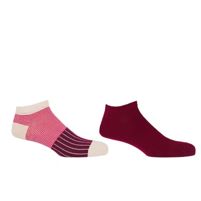 Peper Harow - Made In England Red Oxford Stripe & Classic Burgundy Men's Trainer Socks Bundle