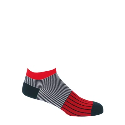 Peper Harow - Made In England Red Oxford Stripe Men's Trainer Socks – Scarlet