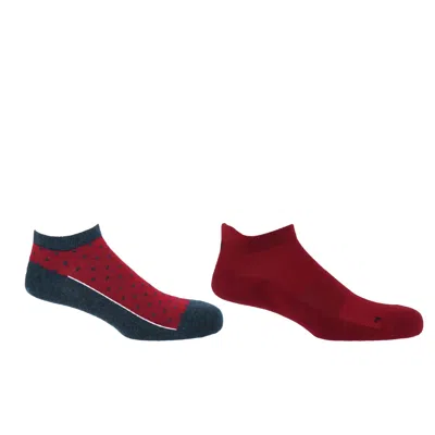 Peper Harow - Made In England Red Polka Denim & Organic Burgundy Men's Trainer Socks Bundle