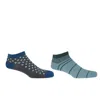 Peper Harow - Made In England Retro Stripe Blue & Crosslet Grey Men's Trainer Socks Bundle In Blue