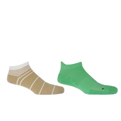 Peper Harow - Made In England Retro Stripe Cream & Organic Green Men's Trainer Socks Bundle In Multi