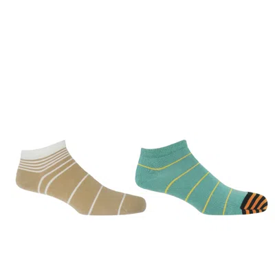 Peper Harow - Made In England Retro Stripe Cream & Thin Stripe Teal Men's Trainer Socks Bundle In Multi