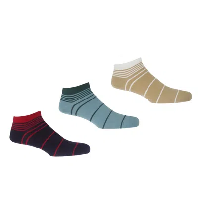 Peper Harow - Made In England Retro Stripe Men's Trainer Socks Bundle - Black, Blue & Cream In Multi