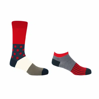 Peper Harow - Made In England Scarlet Mayfair Crew & Oxford Stripe Trainer Men's Socks 2 Pack In Red