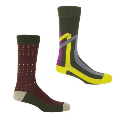 Peper Harow - Made In England Square Polka And Ribbon Stripe Men's Sock Bundle - Multicolour