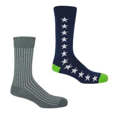 Peper Harow - Made In England Starfall Royal Blue & Recycled Ribbed Blue Men's Socks Bundle In Multi