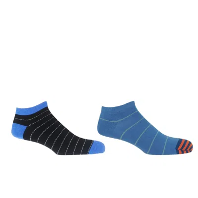 Peper Harow - Made In England Thin Stripe Blue & Dash Black Men's Trainer Socks Bundle