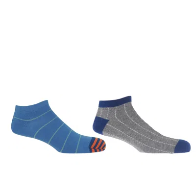 Peper Harow - Made In England Thin Stripe Blue & Dash Grey Men's Trainer Socks Bundle In Multi