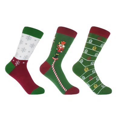 Peper Harow - Made In England Traditional Christmas Women's Socks Three Pack In Green/red/white
