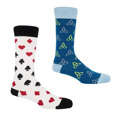 Peper Harow - Made In England Tri Blue & Royal Flush White Men's Socks Bundle