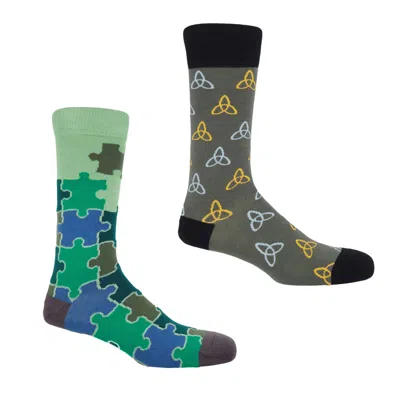 Peper Harow - Made In England Tri Grey & Jigsaw Green Men's Socks Bundle In Gray