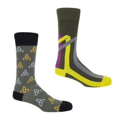 Peper Harow - Made In England Tri Grey & Ribbon Stripe Pine Men's Socks Bundle In Gray