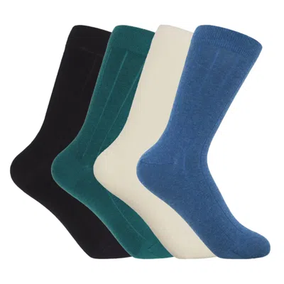Peper Harow - Made In England Women's Four Pairs Cashmere Socks Bundle – Black, Cream, Teal & Blue In Multi