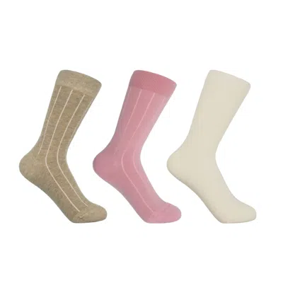 Peper Harow - Made In England Women's Three Pairs Cashmere Socks Bundle – Beige, Pink & Cream In Multi