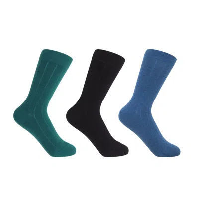 Peper Harow - Made In England Women's Three Pairs Cashmere Socks Bundle – Teal, Black & Blue In Multi