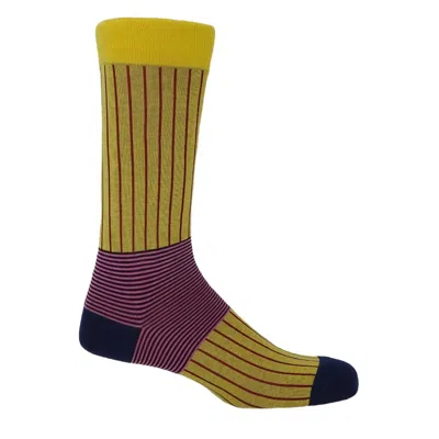 Peper Harow - Made In England Yellow / Orange Yellow Oxford Stripe Men's Socks In Yellow/orange