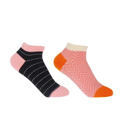 Peper Harow - Made In England Zigzag Pink & Dash Black Women's Trainer Socks Bundle In Multi