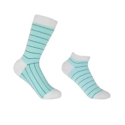 Peper Harow - Made In England Blue Dash Mint Luxury Crew & Trainer Women's Socks Bundle