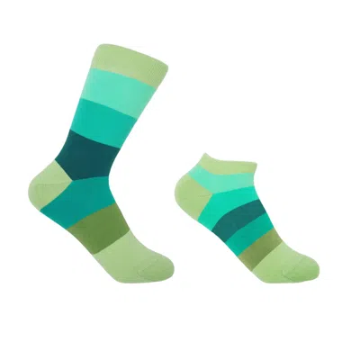 Peper Harow - Made In England Green Block Stripe Earth Luxury Crew & Trainer Women's Socks Bundle
