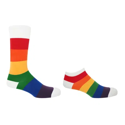 Peper Harow - Made In England Men's Block Stripe Rainbow Luxury Crew & Trainer Men's Socks Bundle